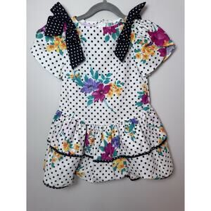 Vintage Girls Black And White Dress By Bow Age Sz 6 USA Made 1980s NWT